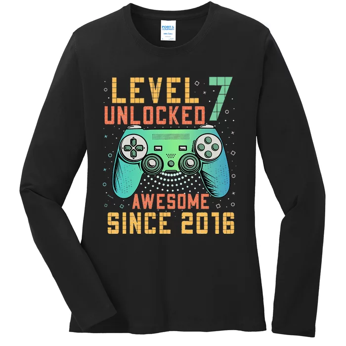 Level 7 Unlocked 7th Birthday 7 Year Old Boy Gifts Gamer Ladies Long Sleeve Shirt