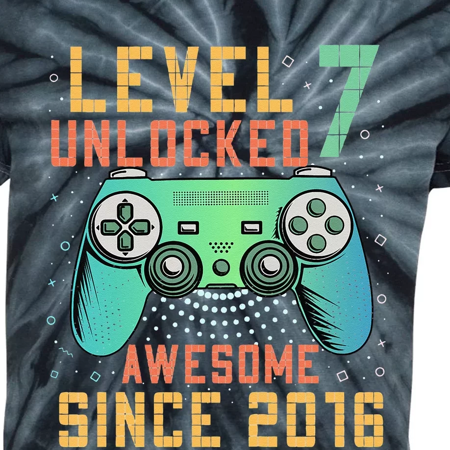 Level 7 Unlocked 7th Birthday 7 Year Old Boy Gifts Gamer Kids Tie-Dye T-Shirt