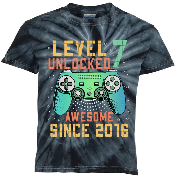 Level 7 Unlocked 7th Birthday 7 Year Old Boy Gifts Gamer Kids Tie-Dye T-Shirt