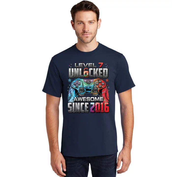 Level 7 Unlocked Awesome Since 2016 7th Birthday Gaming Tall T-Shirt