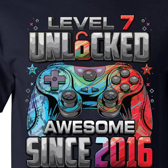 Level 7 Unlocked Awesome Since 2016 7th Birthday Gaming Tall T-Shirt