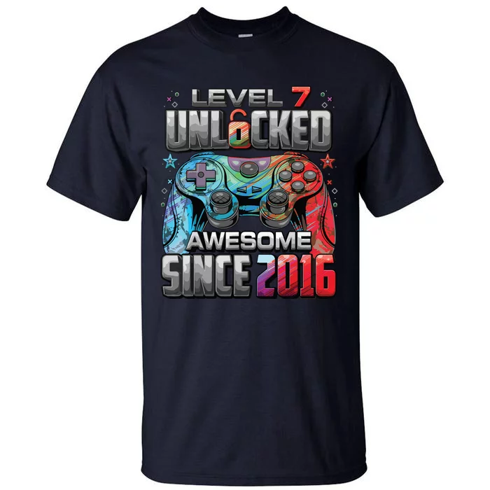 Level 7 Unlocked Awesome Since 2016 7th Birthday Gaming Tall T-Shirt