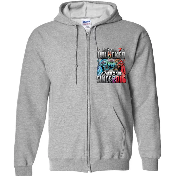 Level 7 Unlocked Awesome Since 2016 7th Birthday Gaming Full Zip Hoodie