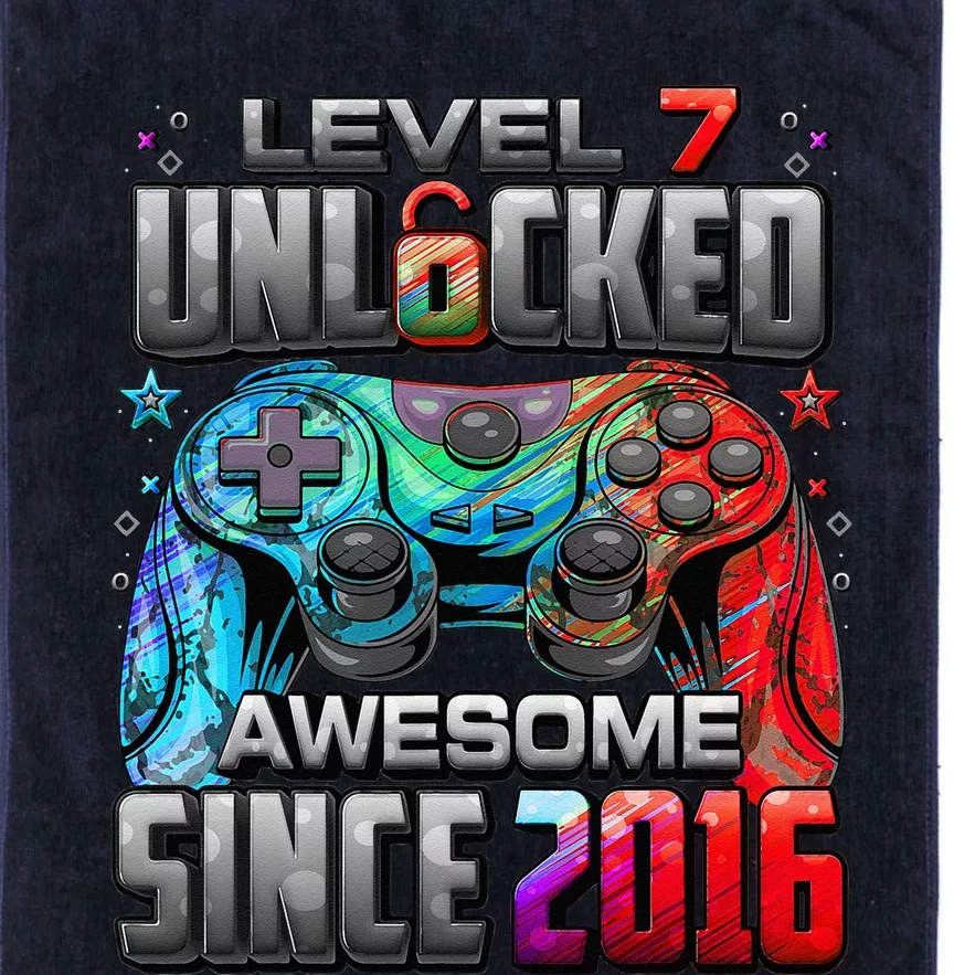 Level 7 Unlocked Awesome Since 2016 7th Birthday Gaming Platinum Collection Golf Towel