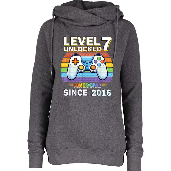 Level 7 Unlocked Awesome Since 2016 Video Gamer 7th Birthday Womens Funnel Neck Pullover Hood