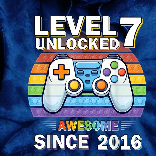 Level 7 Unlocked Awesome Since 2016 Video Gamer 7th Birthday Tie Dye Hoodie