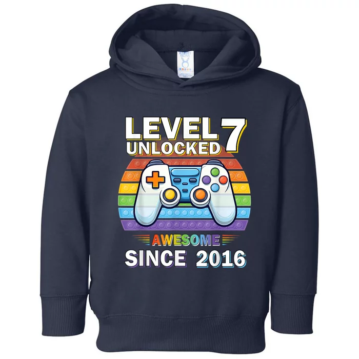 Level 7 Unlocked Awesome Since 2016 Video Gamer 7th Birthday Toddler Hoodie