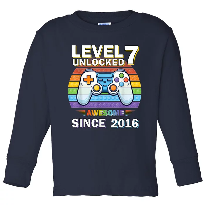 Level 7 Unlocked Awesome Since 2016 Video Gamer 7th Birthday Toddler Long Sleeve Shirt