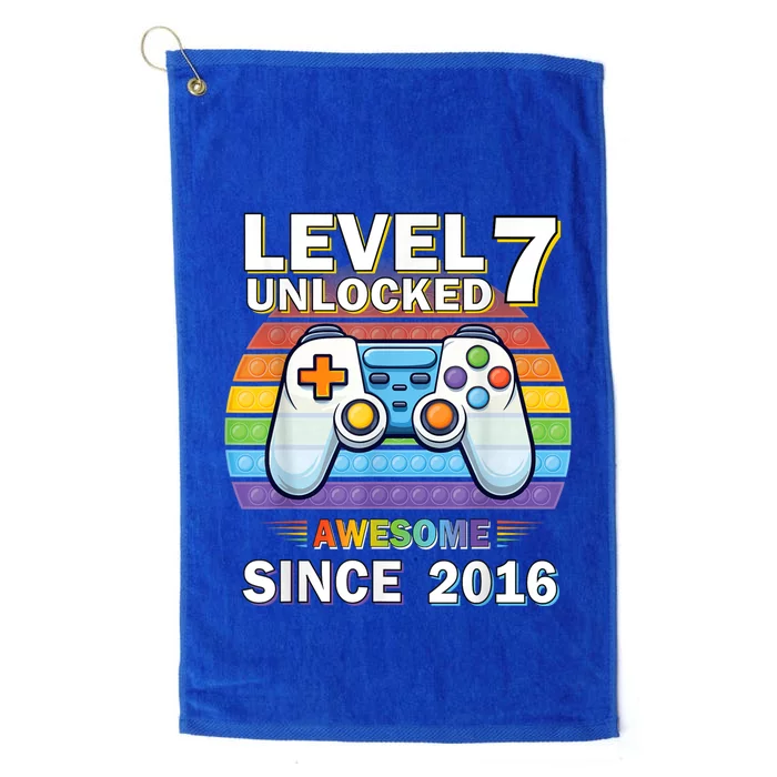 Level 7 Unlocked Awesome Since 2016 Video Gamer 7th Birthday Platinum Collection Golf Towel