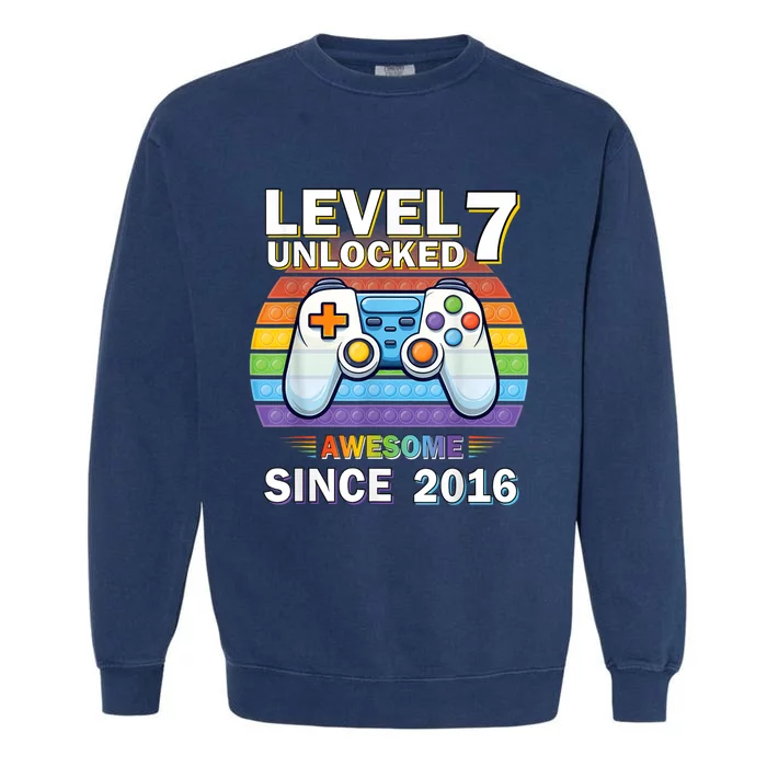 Level 7 Unlocked Awesome Since 2016 Video Gamer 7th Birthday Garment-Dyed Sweatshirt