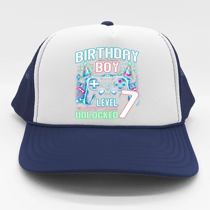 Level 7 Unlocked Birthday Gamer Video Game Party Gift Trucker Hat