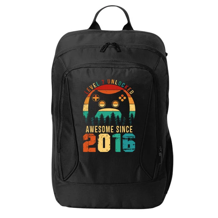 Level 7 Unlocked Awesome Since 2016 7th Birthday Gamer Gift City Backpack