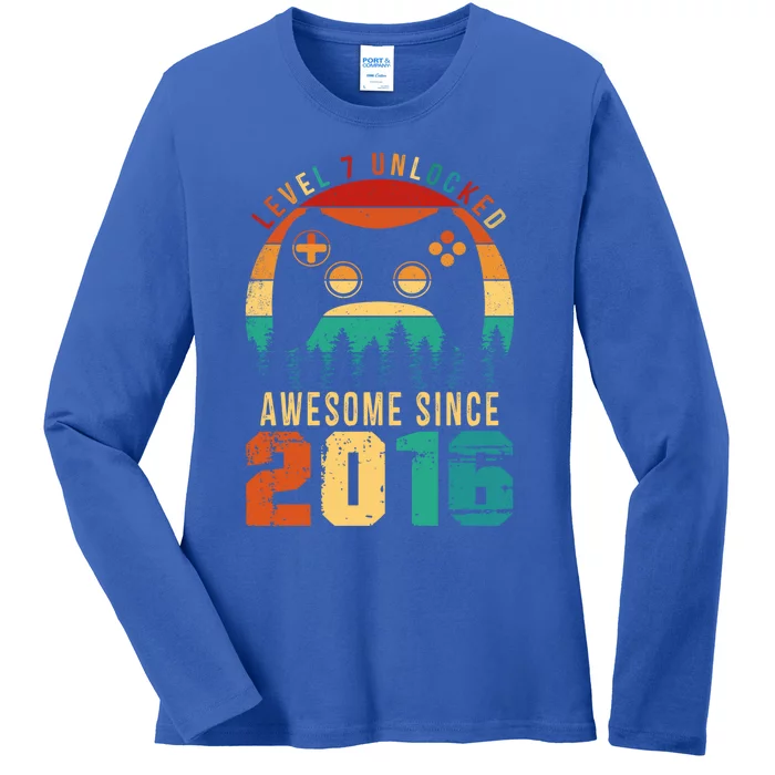 Level 7 Unlocked Awesome Since 2016 7th Birthday Gamer Gift Ladies Long Sleeve Shirt