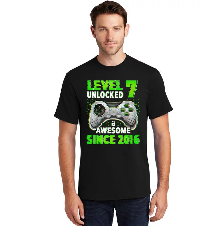 Level 7 Unlocked Video Game 7th Birthday Gamer Boys Tall T-Shirt