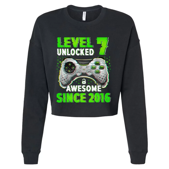 Level 7 Unlocked Video Game 7th Birthday Gamer Boys Cropped Pullover Crew