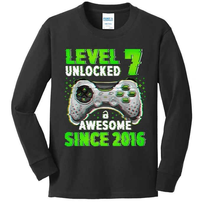 Level 7 Unlocked Video Game 7th Birthday Gamer Boys Kids Long Sleeve Shirt