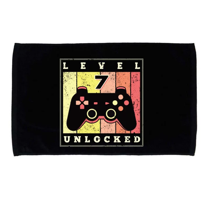 Level 7 Unlocked Funny Gamer 7th Birthday Retro Gaming Gift Microfiber Hand Towel