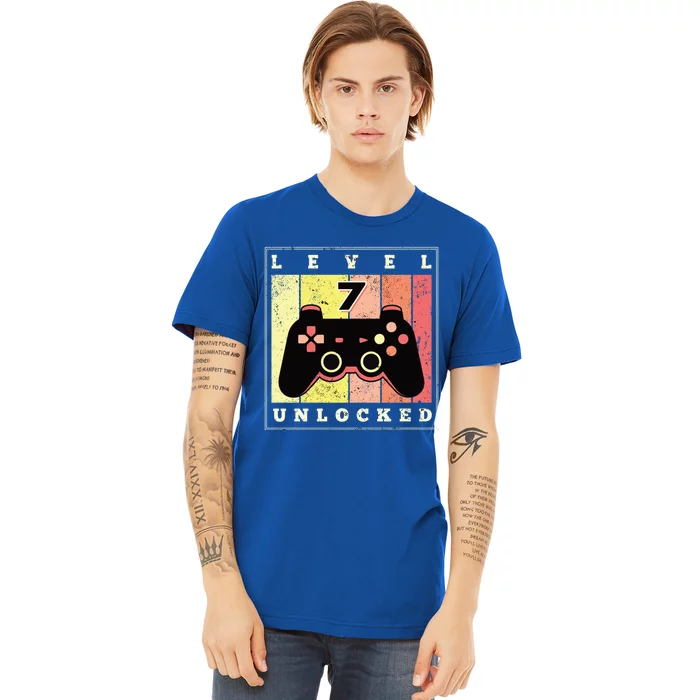 Level 7 Unlocked Funny Gamer 7th Birthday Retro Gaming Gift Premium T-Shirt