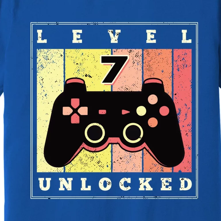 Level 7 Unlocked Funny Gamer 7th Birthday Retro Gaming Gift Premium T-Shirt