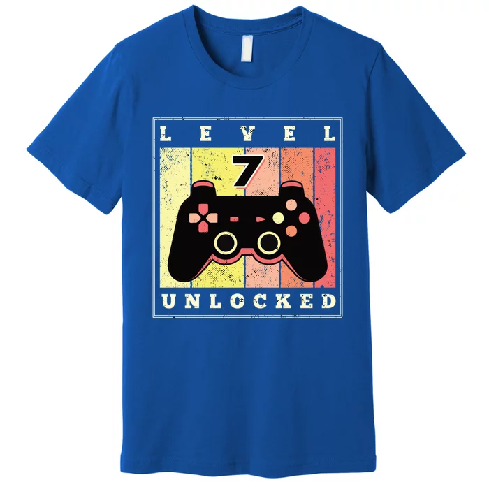 Level 7 Unlocked Funny Gamer 7th Birthday Retro Gaming Gift Premium T-Shirt