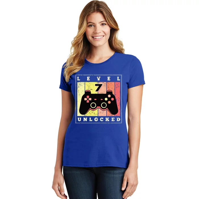 Level 7 Unlocked Funny Gamer 7th Birthday Retro Gaming Gift Women's T-Shirt