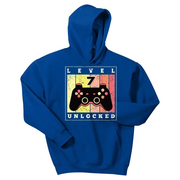 Level 7 Unlocked Funny Gamer 7th Birthday Retro Gaming Gift Kids Hoodie