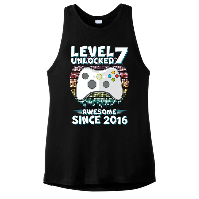 Level 7 Unlocked Awesome Since 2016 Gamer Birthday Ladies Tri-Blend Wicking Tank