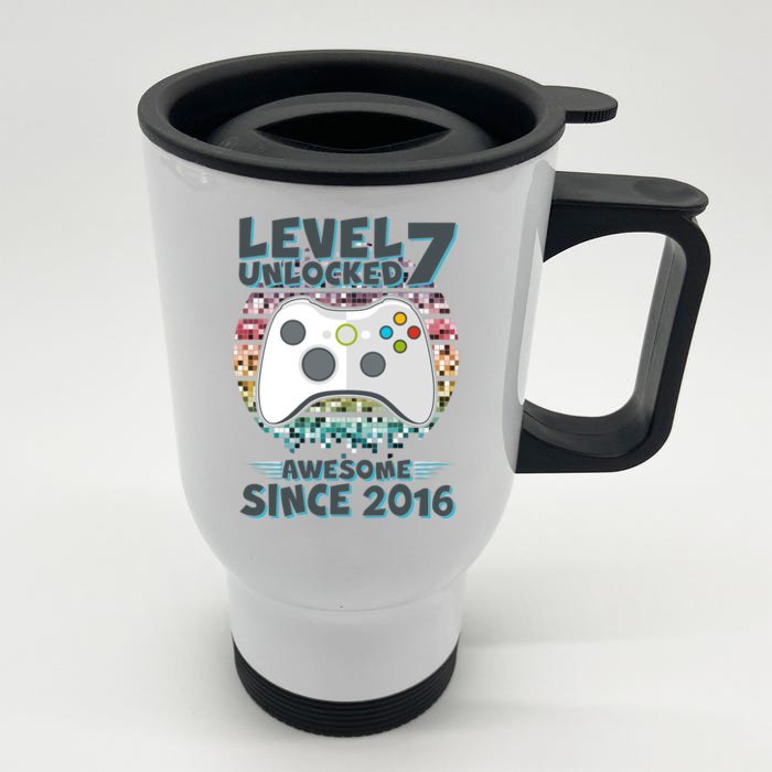 Level 7 Unlocked Awesome Since 2016 Gamer Birthday Front & Back Stainless Steel Travel Mug