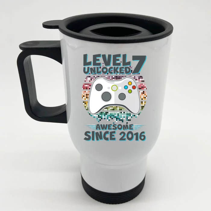 Level 7 Unlocked Awesome Since 2016 Gamer Birthday Front & Back Stainless Steel Travel Mug