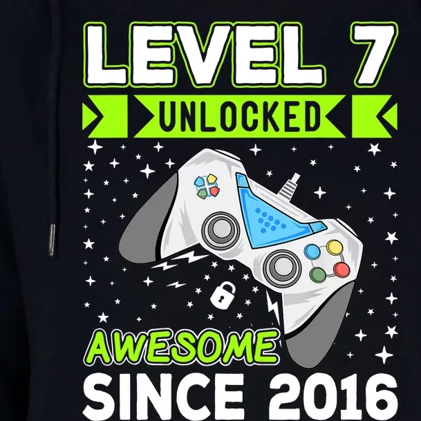 Level 7 Unlocked Awesome 2016 Video Game 7th Birthday Funny Womens Funnel Neck Pullover Hood