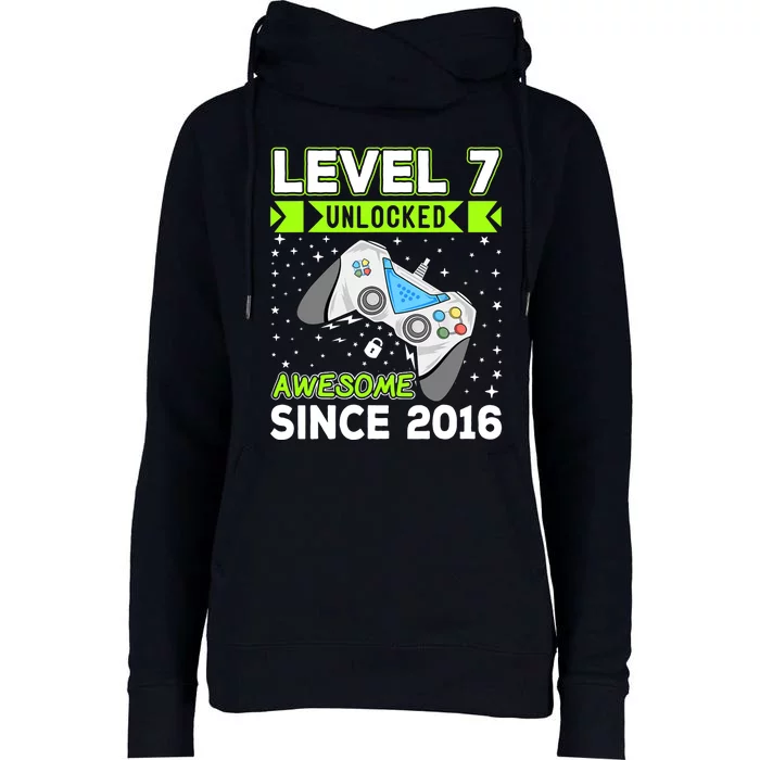 Level 7 Unlocked Awesome 2016 Video Game 7th Birthday Funny Womens Funnel Neck Pullover Hood