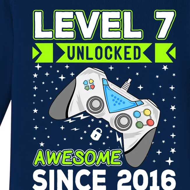 Level 7 Unlocked Awesome 2016 Video Game 7th Birthday Funny Baby Long Sleeve Bodysuit