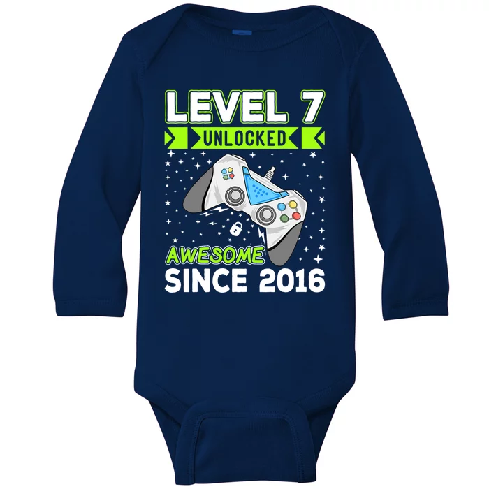 Level 7 Unlocked Awesome 2016 Video Game 7th Birthday Funny Baby Long Sleeve Bodysuit