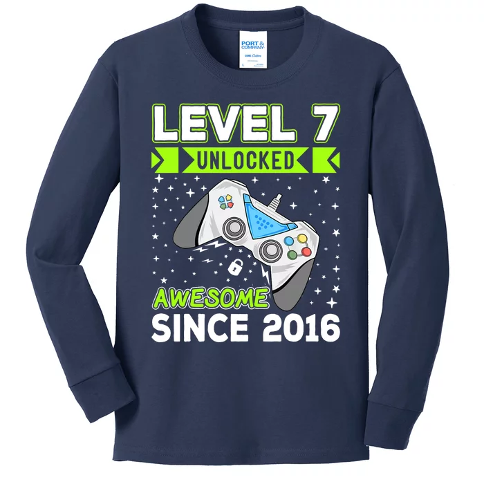 Level 7 Unlocked Awesome 2016 Video Game 7th Birthday Funny Kids Long Sleeve Shirt