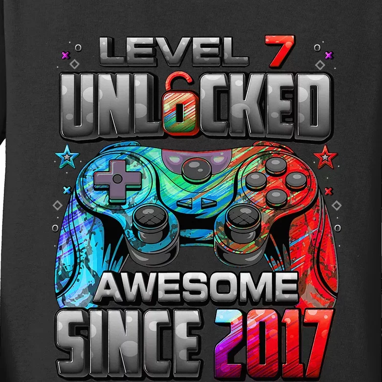 Level 7 Unlocked Awesome Since 2017 Gaming Kids Long Sleeve Shirt