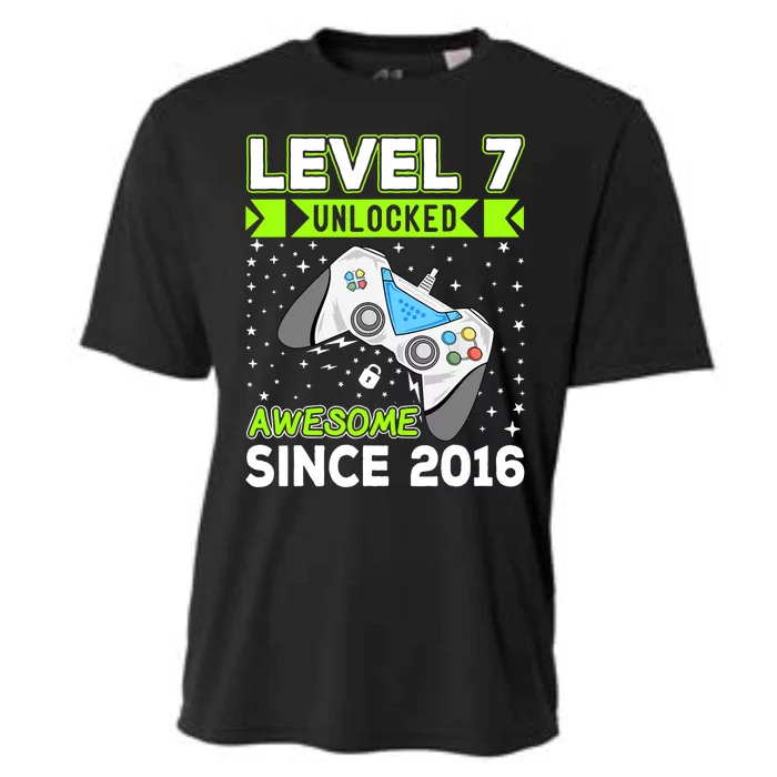 Level 7 Unlocked Awesome 2016 Video Game 7th Birthday Funny Cooling Performance Crew T-Shirt