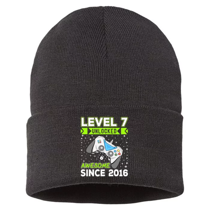 Level 7 Unlocked Awesome 2016 Video Game 7th Birthday Funny Sustainable Knit Beanie