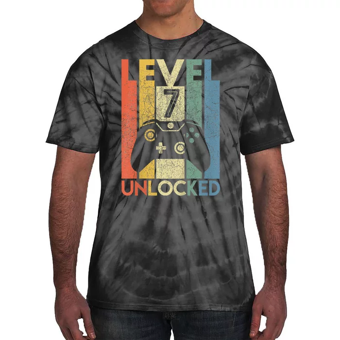 Level 7 Unlocked Video Gamer 7th Birthday Tie-Dye T-Shirt