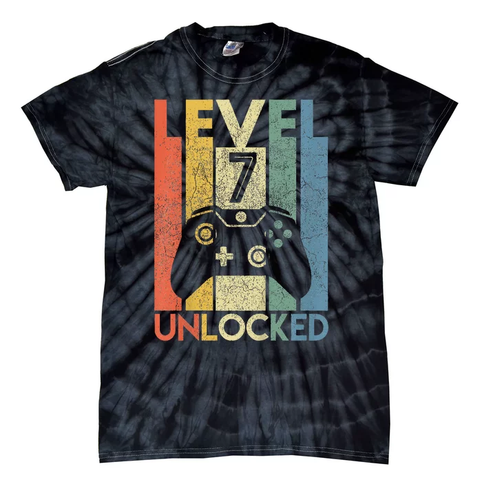 Level 7 Unlocked Video Gamer 7th Birthday Tie-Dye T-Shirt