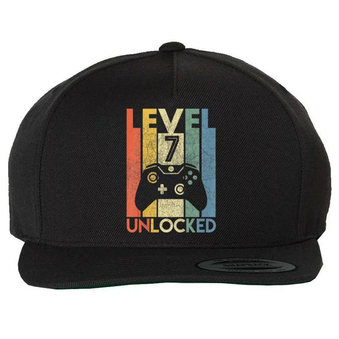 Level 7 Unlocked Video Gamer 7th Birthday Wool Snapback Cap