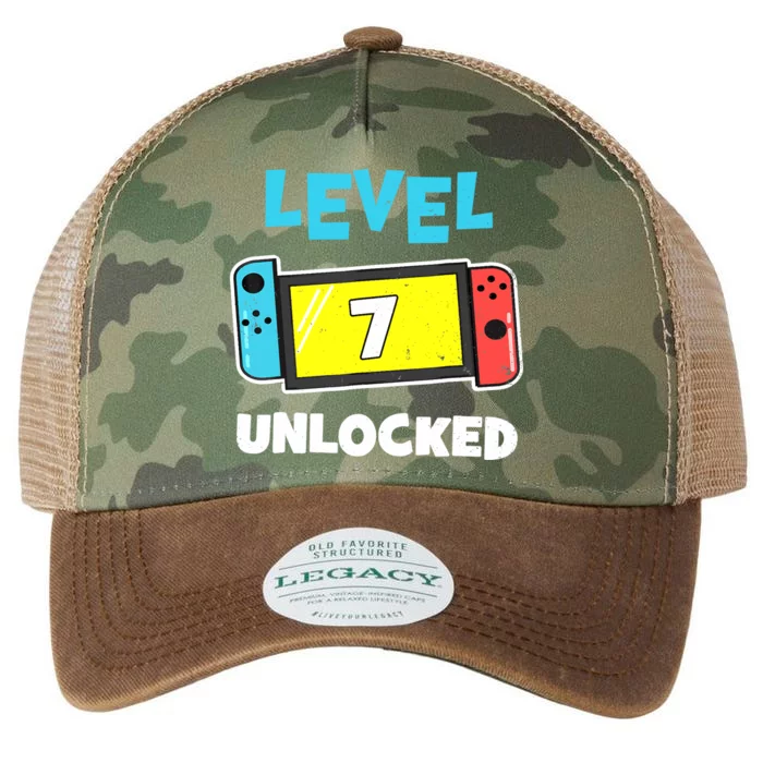 Level 7 unlocked Gamer 7th Birthday Gift Video Game lovers Legacy Tie Dye Trucker Hat