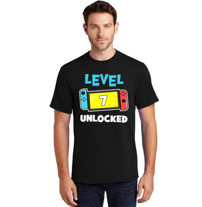 Level 7 unlocked Gamer 7th Birthday Gift Video Game lovers Tall T-Shirt