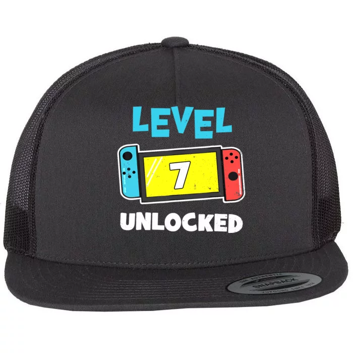 Level 7 unlocked Gamer 7th Birthday Gift Video Game lovers Flat Bill Trucker Hat