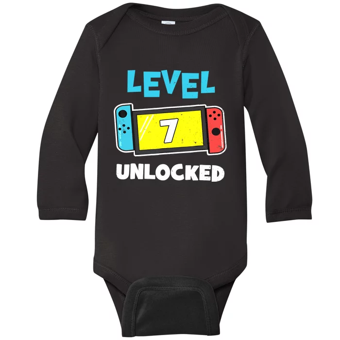 Level 7 unlocked Gamer 7th Birthday Gift Video Game lovers Baby Long Sleeve Bodysuit