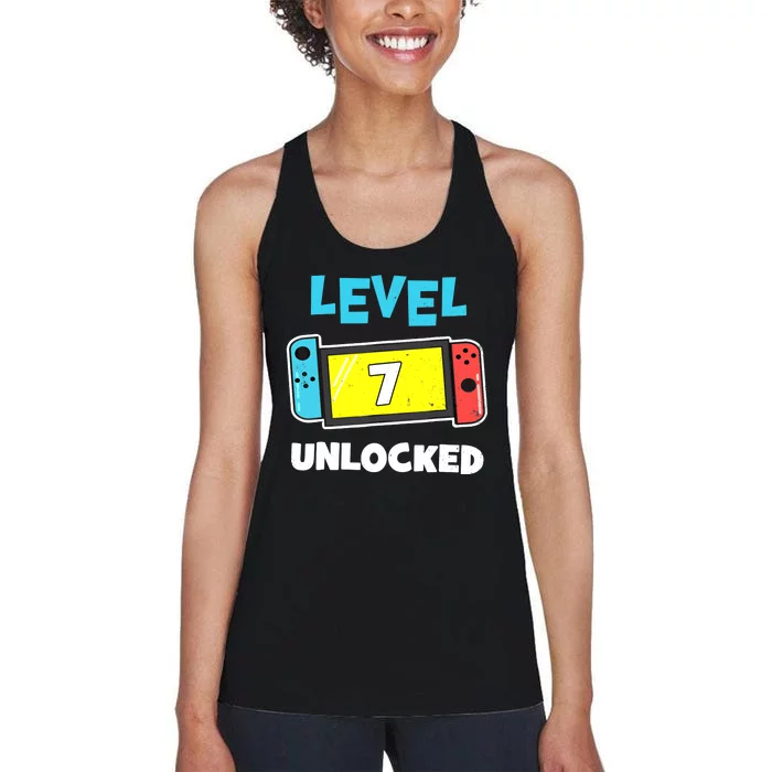 Level 7 unlocked Gamer 7th Birthday Gift Video Game lovers Women's Racerback Tank