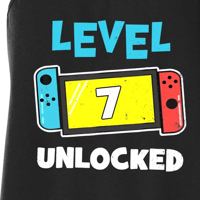 Level 7 unlocked Gamer 7th Birthday Gift Video Game lovers Women's Racerback Tank