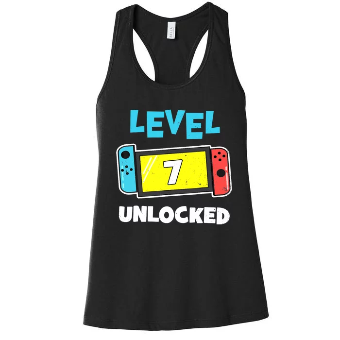 Level 7 unlocked Gamer 7th Birthday Gift Video Game lovers Women's Racerback Tank