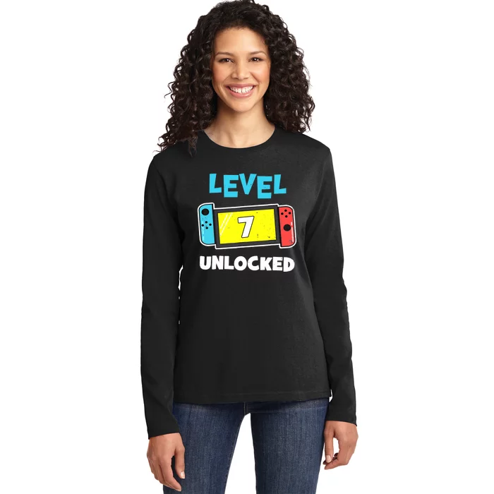 Level 7 unlocked Gamer 7th Birthday Gift Video Game lovers Ladies Long Sleeve Shirt