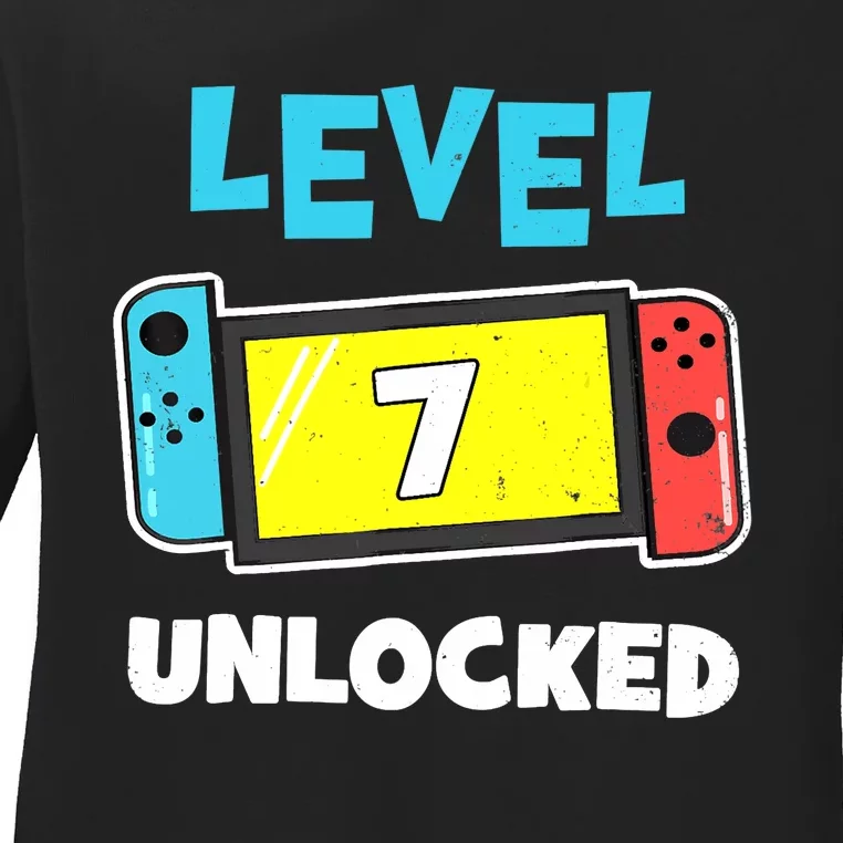 Level 7 unlocked Gamer 7th Birthday Gift Video Game lovers Ladies Long Sleeve Shirt