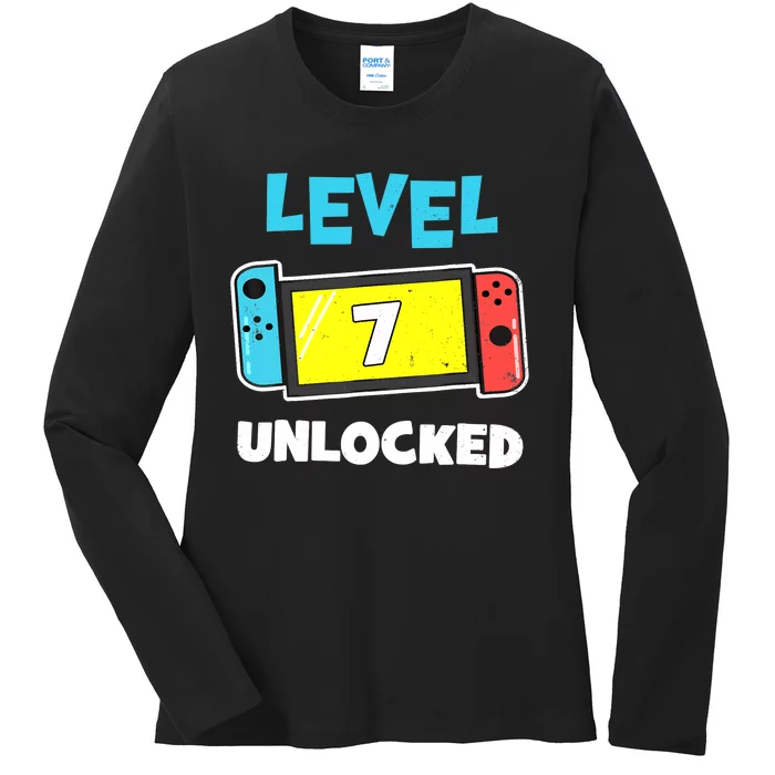 Level 7 unlocked Gamer 7th Birthday Gift Video Game lovers Ladies Long Sleeve Shirt